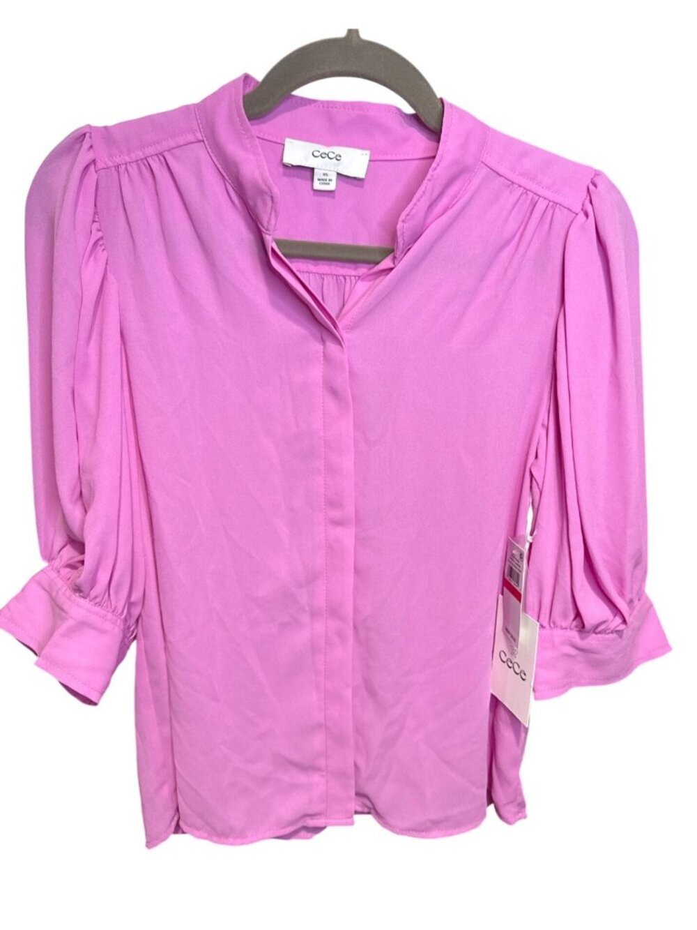 NWT CeCe Coastal Sunrise Bright Peony Blouse XS 3/4 Sleeve Top MSRP $69